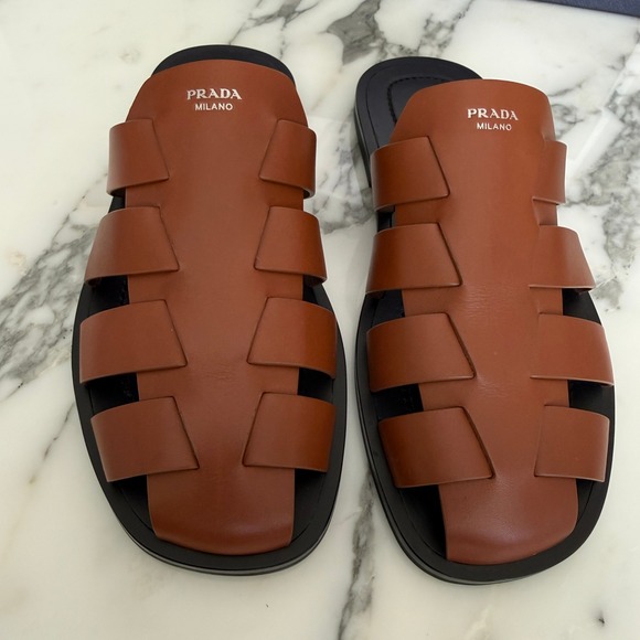 Prada 2X3145 Cognac Leather Fisherman\'s Mules Sandals Shoes, Sz. US 8.5 (UK 7.5) main image 13